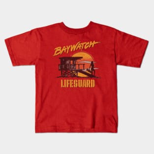 Vintage Baywatch Lifeguard Sunset 1989 Kids T-Shirt